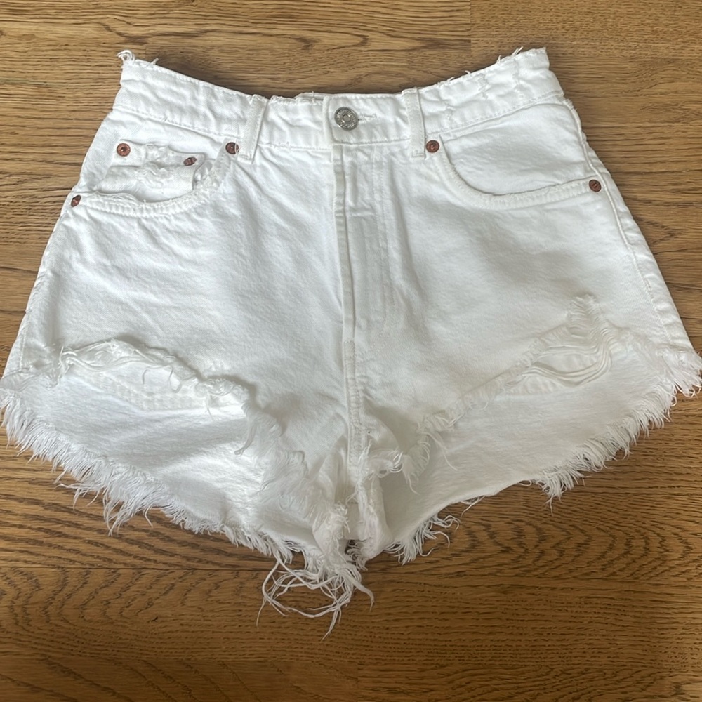 Zara high waisted white denim shorts